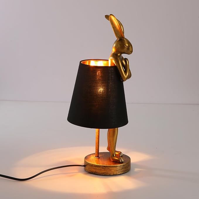 Bunny Table Lamp, Resin Rabbit Lamp, H20inch, LED Bunny Lamp with Black Fabric Shade, Vintage-Style Component,Suitable for Office Study,Bedside (Black H20)