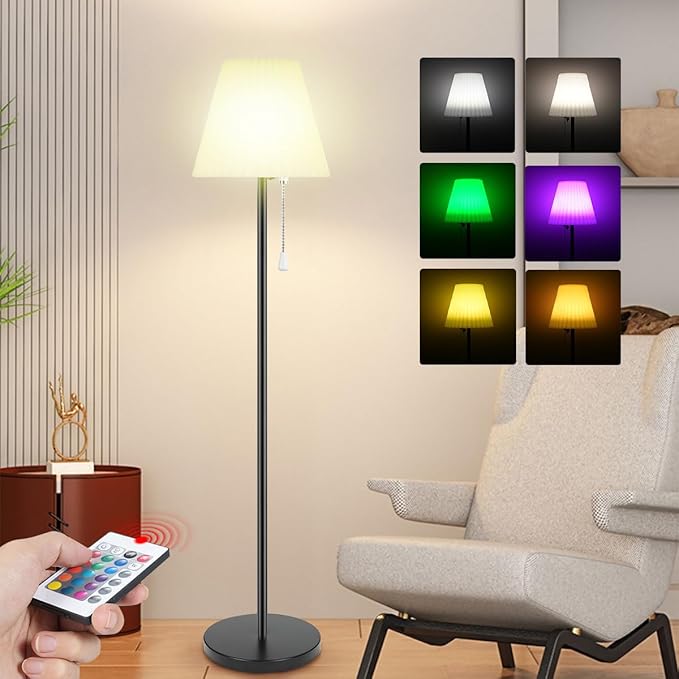 Outdoor Floor Lamp Solar Powered Outdoor Lamps for Patio Waterproof, Rechargeable Indoor Cordless Floor Lamp with Light Sensor, Smart RGB LED Outdoor Lamp for Lawn, Pool, Garden.