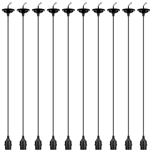 Retisee 10 Pack Hanging Pendant Light Cord Kit Bulk E27 Base 4ft Adjustable Hanging Heavy Duty Industrial Edison Bulb Lamp Swag Light Kit for Kitchen Dining Room Terraces (Without Control Knob)