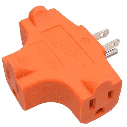 ELEGRP 3-Prong Heavy Duty Power Extender to Triple Outlet in T Direction, Multi-Directional Grounded Wall Tap Outlet Extender with 3 Prong Plug-in, 15-Amp, 125-Volt, ETL Listed, 1 Pack, Orange