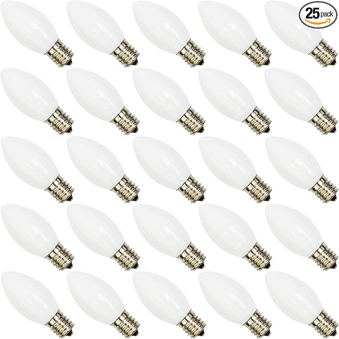 GOOTHY 25 Pack C9 LED White Christmas Light Bulbs, C9 Warm White Christmas String Lights Replacement Bulbs UL Listed for Outdoor Indoor, E17 Base Led Bulb, 0.6W Saving Energy LED Night Light Bulbs