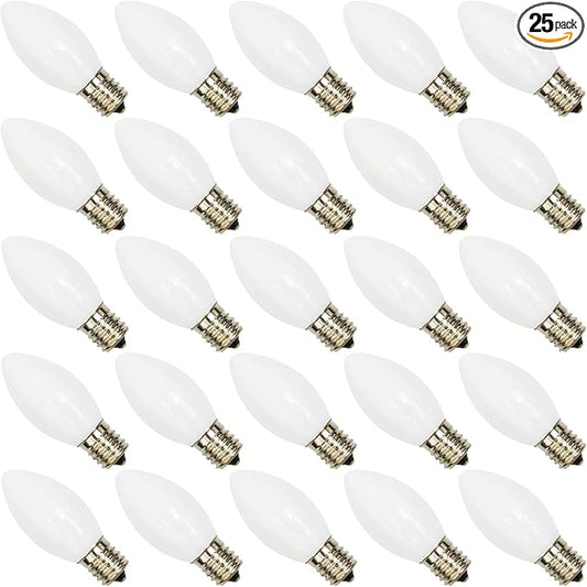 GOOTHY 25 Pack C9 LED White Christmas Light Bulbs, C9 Warm White Christmas String Lights Replacement Bulbs UL Listed for Outdoor Indoor, E17 Base Led Bulb, 0.6W Saving Energy LED Night Light Bulbs