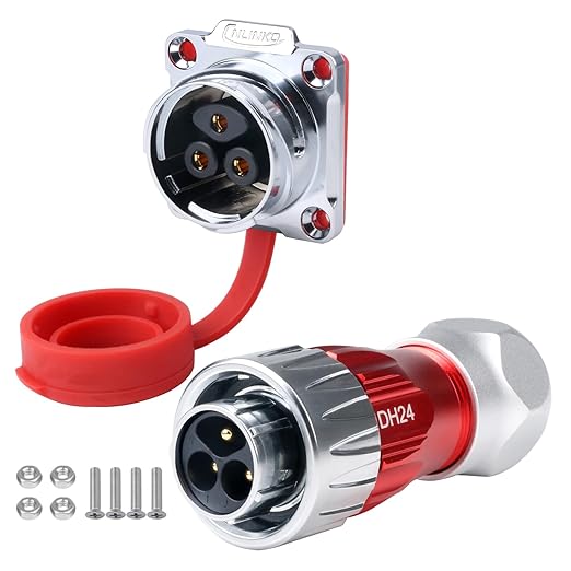CNLINKO DH-24 3 PIN Industrial Waterproof Connectors, IP68 Circular Connector, Hard Metal Anti-Interference Shell, Quick Plug Aviation Connector, M24 Panel Mount Flange Socket (3-Pin)