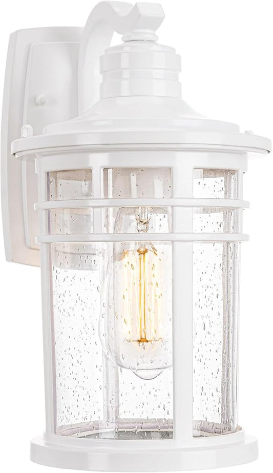 Darkaway Outdoor Porch Lights Wall Mount, Outdoor Light Fixtures Sconces Wall Lighting with Seeded Glass Waterproof Exterior Lights for Patio Yard House Hallway Doorway Garage(1 Pack, White)