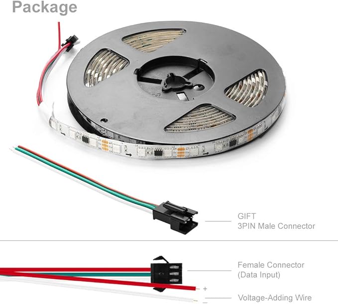 BTF-LIGHTING WS2811 IC=RGB+IC Addressable Dream Color LED Strip 16.4FT 60LEDs/m 20Pixels/m IP65 Splash Proof White PCB Flexible DC12V Chasing Effect for Home Indoor Decor(No Adapter or Controller)