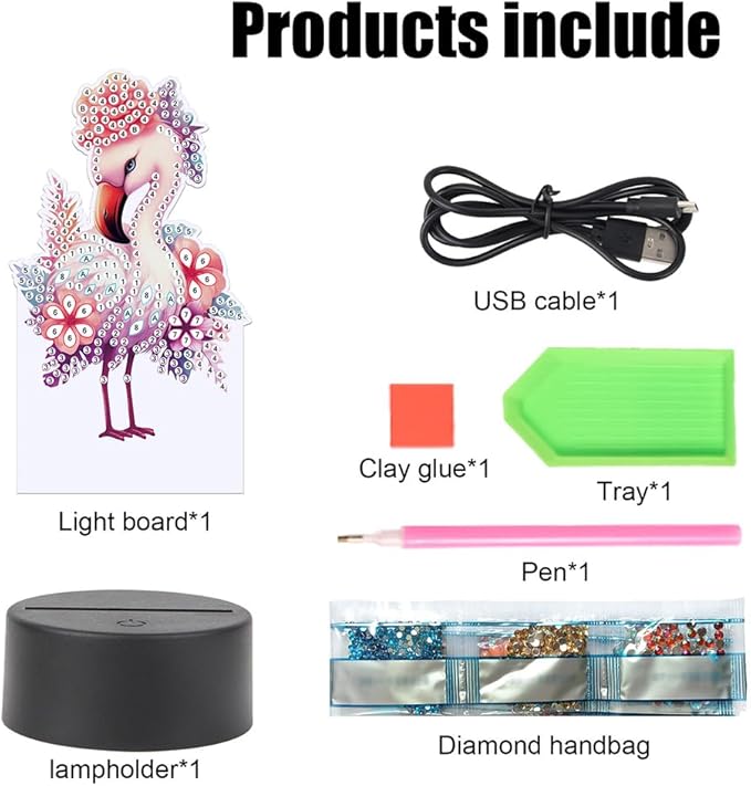 Flamingo Diamond Art Painting Night Light,Diamond Art Painting Kits Desktop Touch Lamp Ornaments for Tabletop Decor Diamond Art Accessories for Adult Beginner Bedrooms Living Room