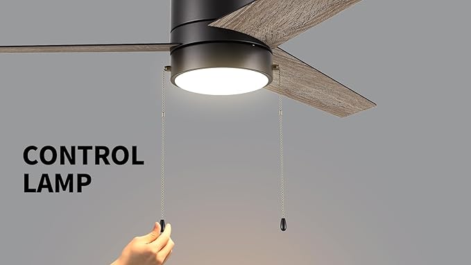 SMAAIR 52 Inch Ceiling Fans with Lights, LED Ceiling Fan with Pull Chain Control, Indoor Ceiling Fan with 3 Blades for Bedroom, Quiet AC Motors, Reversible, Wooden/Walnut