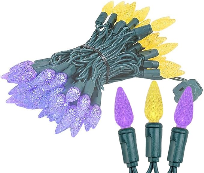 Novelty Lights 24FT 70 LED C6 LED Christmas String Lights, Commercial Grade LED String Lights, Permanent Christmas Lights, Outdoor Tree Decorations (Purple/Yellow)