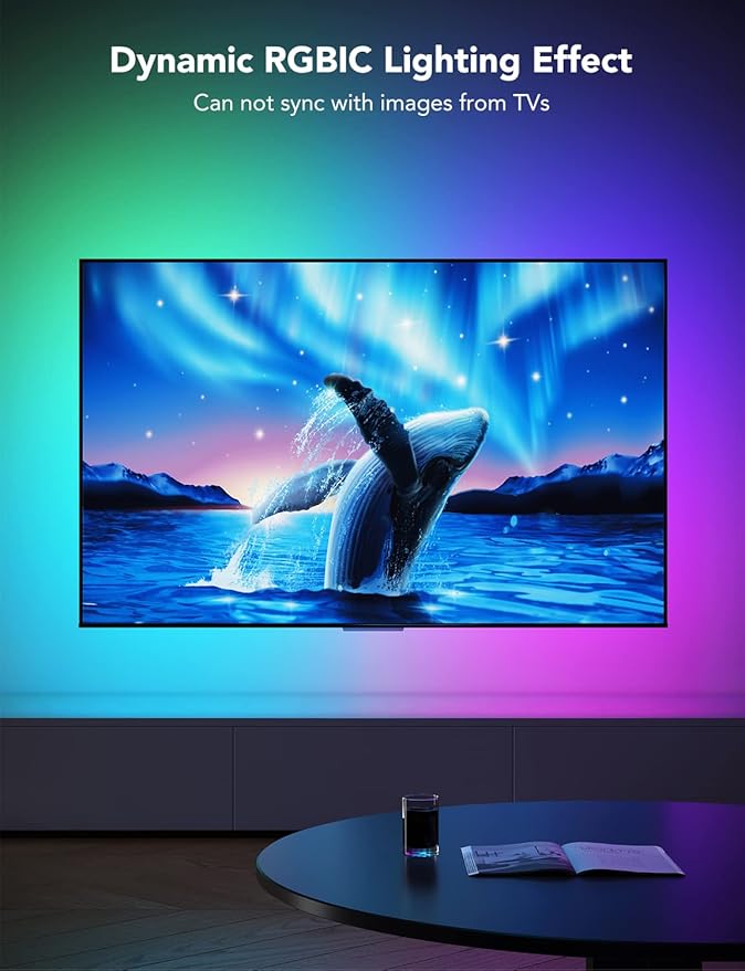 Govee TV LED Backlight,RGBIC Smart LED Strip Lights for 70-80 inch TVs, Bluetooth and Wi-Fi Control, Works with Alexa & Google Assistant, Music Sync, 99+ Scene Modes, Adapter