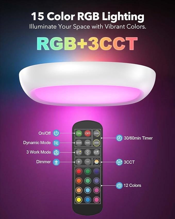 2 Pack Rechargeable IP54 Waterproof Shower Light Indoor, 12000mAh Motion Sensor Wireless Ceiling Light with Remote No Wiring, Battery Operated Closet Lights Cordless LED Overhead Lighting for Bathroom