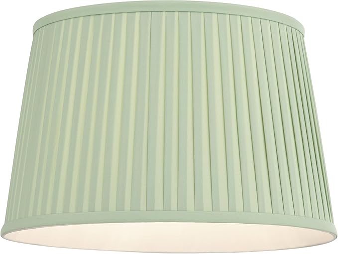 Mapo 14" Top x 17" Bottom x 11" High x 11" Slant Lamp Shade Replacement Large Celadon Green Drum Round Tapered Traditional Fabric Pleated Washer Harp Finial - Springcrest