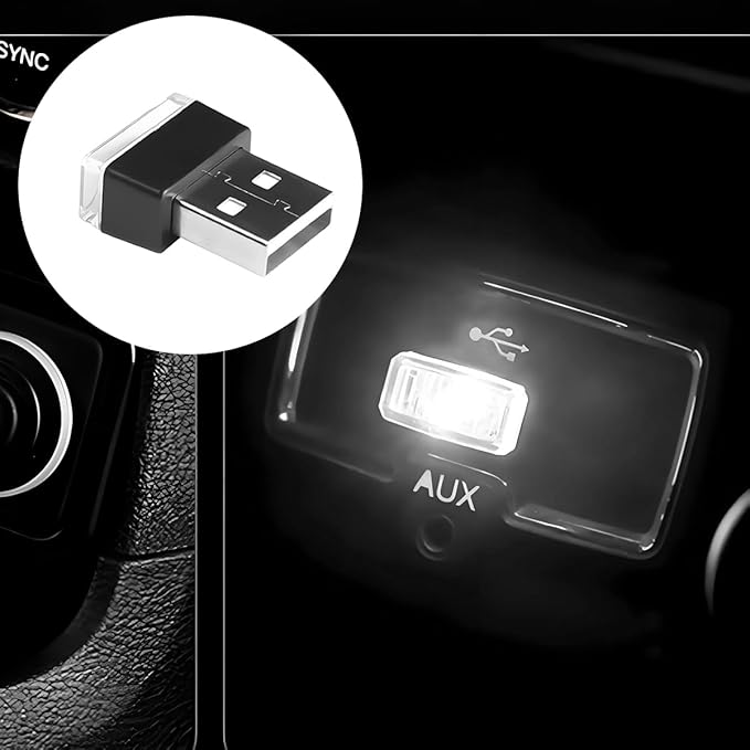 4PCS/Set USB LED Car Interior Atmosphere Lamp, Portable Mini Vehicle LED Night Light, Plug-in USB Interface Automotive Interior Ambient Lighting Kit Accessories, Universal Fit (White+Blue)