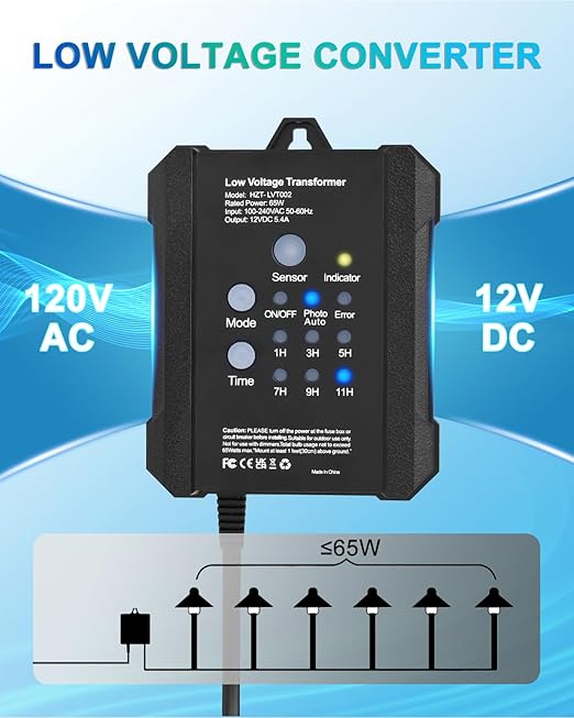SMY Lighting 65W Outdoor Low Voltage Transformer with Timer and Photocell Sensor,120V AC to 12V DC Weatherproof for LED Landscape Lighting,Deck Lights,Spotlight, Pathway Light,ETL Listed