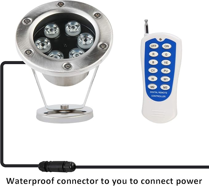 JSN&PC LED Underwater Lights 18W RGB Color Changing with RF Remote Controller & IP68 Waterproof Joint for Party Swimming Pool Fountain Water Rockery Grass Land
