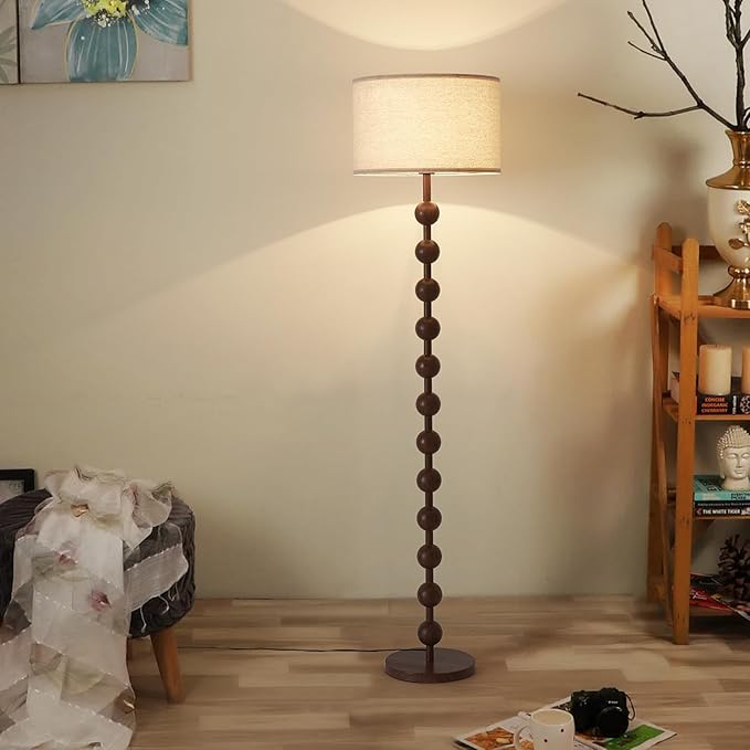 Modern Dimmable Floor Lamp with Remote Control for Living Room Bedroom, Red Wood Pattern Tall Standing Lamp Light for Home Office Dining Room with Fabric Shade