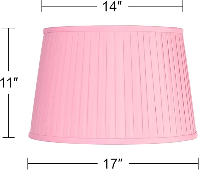 14" Top x 17" Bottom x 11" High x 11" Slant Lamp Shade Replacement Large Bright Pink Empire Round Modern Fabric Pleated Spider Harp Finial - Springcrest