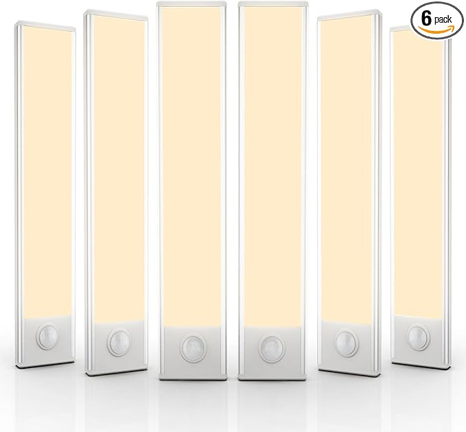 6 Pack Under Cabinet Lights Wireless, 40 LED Motion Sensor Light Indoor Rechargeable Magnetic Closet Lights Battery Operated, Under Counter Lights for Kitchen, Wardrobe, Stairs, Warm Light