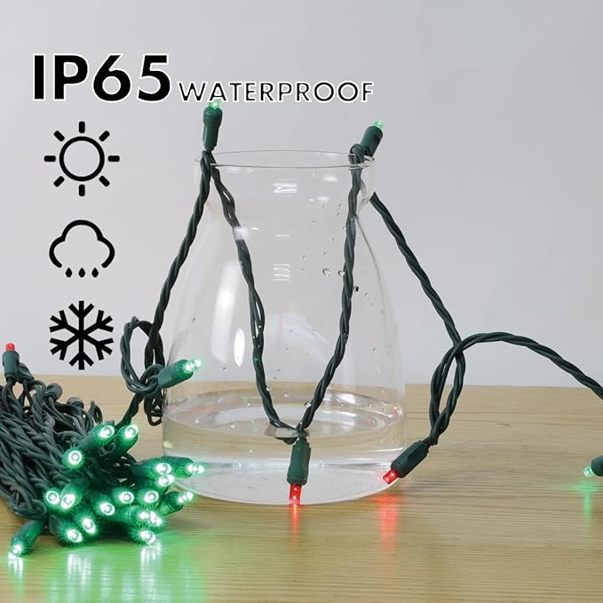 LAMPHOME 1200LED (24pk of 50L) String Lights, LED Christmas Lights, 6" SPACING,Green Wire, Red and Green