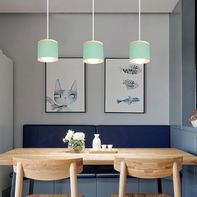 Scandinavian Style E27 Ceiling Light Fixture - Retro Wood and Iron Pendant Lamp for Bedroom, Dining Room, Kitchen - 12cm Black(# Verde.)