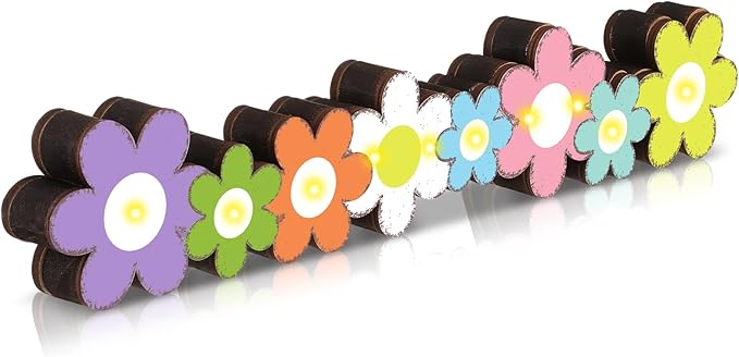 Yousoontic Spring Easter Decorations Daisy Flower Table Centerpieces, Light up 3D Wooden Floral Sign with LED Lights, Colorful Farmhouse Spring Decor for Home Mantel Desk Office Party