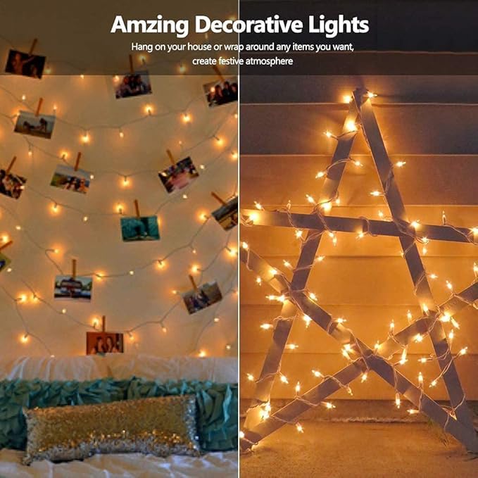 2 Pack 50 Count Christmas String Lights Clear Warm White Mini Lights Plug Powered Waterproof for Indoor and Outdoor Use, 12 Feet for Christmas Tree Party, Wedding Holiday Patio Xmas Decorations