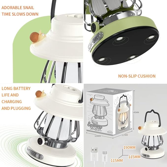 LED Rechargeable Retro Horse Lamp, Outdoor Cute Camping Light, Portable Mini Snail Horse Lamp with 3-Mode Dimmable Light Intensity and Memory Function