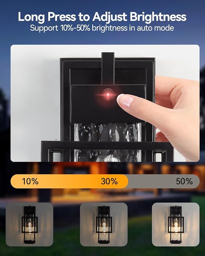 Motion Sensor Outdoor Lights, Dusk to Dawn Outdoor Lighting Exterior Light Fixture with Water Glass, Waterproof Sconce Wall Mount for House Porch Patio Garage, Bulb Included