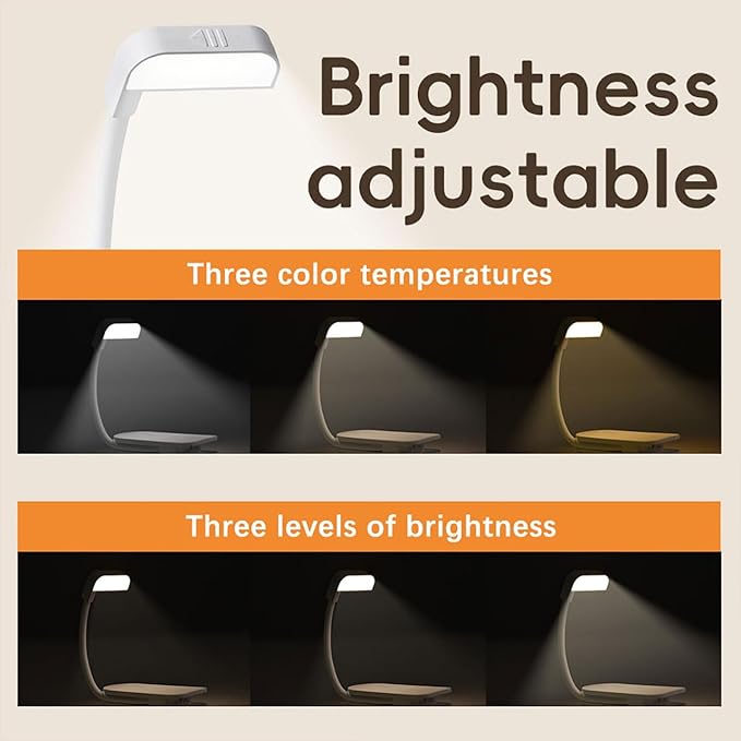 Portable LED Reading Lights, Eye Caring 3 Color Temperatures and Dimming Brightness Book Lights, Lightweight USB Rechargeable Clip-On Lamp for Book Lovers Night Reading (Black)