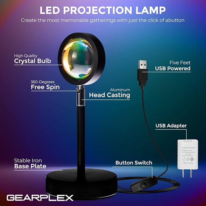 Rainbow Lamp Projector for Home Décor & Photography Ambient LED Night Light Lamp - 180-Degree Rotating Romantic UFO Rainbow Lamp for Bedroom Living Room Selfies Christmas Home Parties