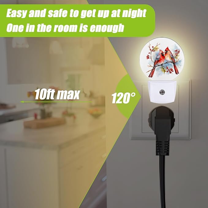 Red Cardinal Bird Night Light,Christmas Plug-in Night Lights with Dusk-to-Dawn Sensor for Bedroom Bathroom and Living Room Sleep Friendly lamp