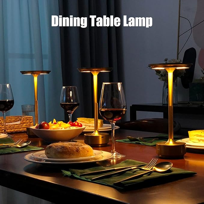 Vintage Aluminum Rechargeable Cordless LED Table Lamp with Dimmable Brightness and 3 Color Temperatures