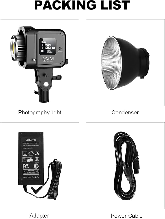 GVM 80W Video Light, Continuous Lighting for Photography with Bowens Mount, 2700~7500K, 44100Lux/0.5m Studio Light with APP, CRI 97+ Bi-Color 8 Scene Lights Support AC Adapter & NP Battery