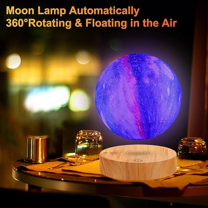 Levitating Galaxy Lamp - Floating Spinning Moon Lamp Rotating Magnetic Levitation 3D Moon Light 16 Colors Modes LED Night Lights for Office Home Room Desk Decor, Unique Gifts