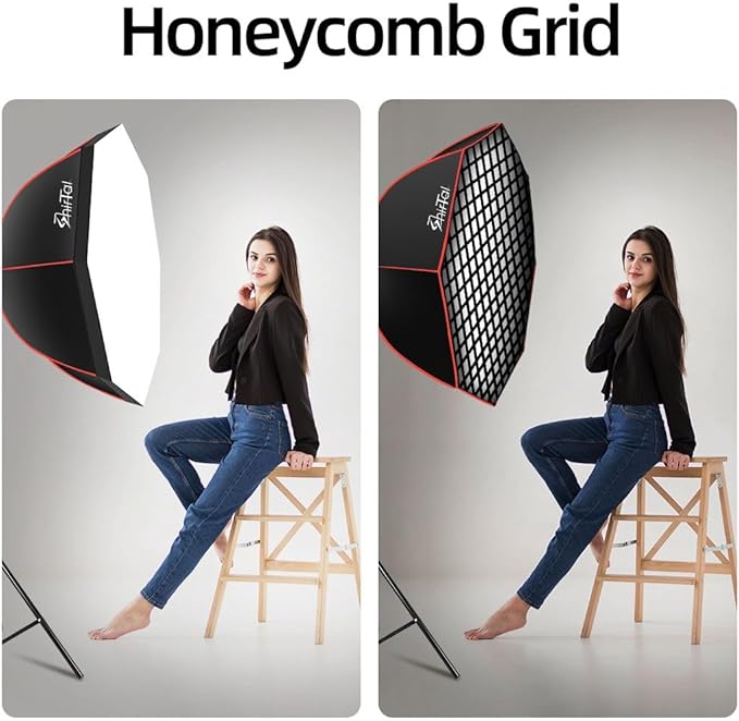 Softbox Photography Lighting Kit,37" Octange Softbox Lighting Kit with Honeycomb Grid 110W 2700K-6500K 11000Lux Dimmable LED Prismatic Lamp and Remote Control, Lighting for Video Recording