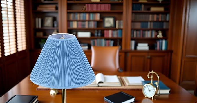 Aspen Creative 33029, Hardback Empire Transitional Spider Lamp Shade, Mushroom Pleated Little Boy Blue Faux Silk Fabric, 7" Top x 18" Bottom x 13" Slant Height