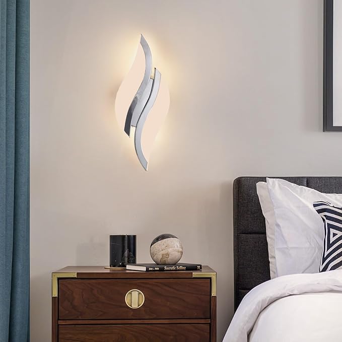 CANEOE Modern LED Wall Sconce 3000K Warm White Indoor Wall Light Fixtures Acrylic Wall Sconce Lighting for Living Room Bedroom Bedside Bathroom Hallway Stairway Wall Lamp (Chrome, 1 Pack, 3000K)