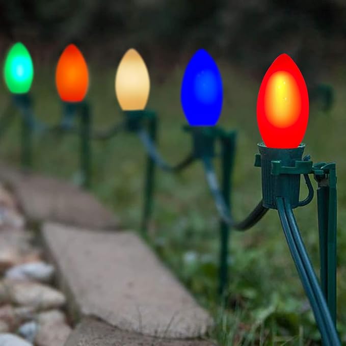 GOOTHY 25 Pack Multicolor C9 Led Christmas Light Bulbs, C9 Replacement Bulbs for Christmas Outdoor String Lights, E17 Base LED Bulbs, 0.6W Ceramic Led Night Light Bulb, 2700K Warm White -Multicolor