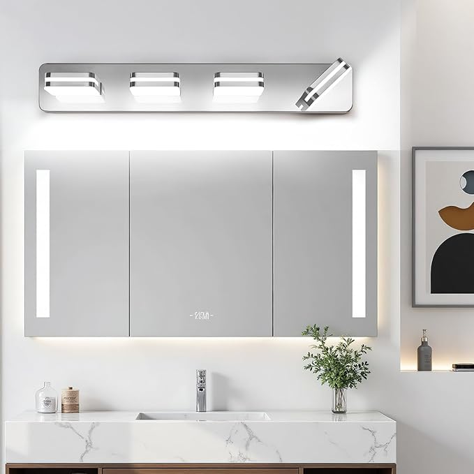 1600LM LED Modern Bathroom Vanity Light Fixtures, 360° Rotate Acrylic Chrome Vanity Lights for Bathroom, Modern Wall Lighting Fixtures Over Mirror Kitchen Living Room (Natural White Light 5000K)