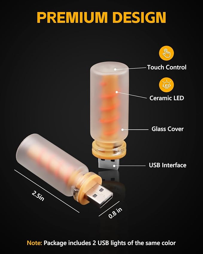 2PCS USB Lights for Car, Touch Adjustment Lights, Plug in USB Car Interior Ambient Light, Frosted Glass Spiral LED USB Night Light for Camping, Holiday Decoration, Party, Bedroom (Red)