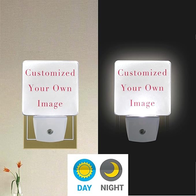 Vdsrup Custom Night Light Set of 2 Personalized Nightlights Plug in LED Nightlight Auto Dusk to Dawn Sensor Lamp for Bedroom Bathroom Kitchen Hallway Stairs