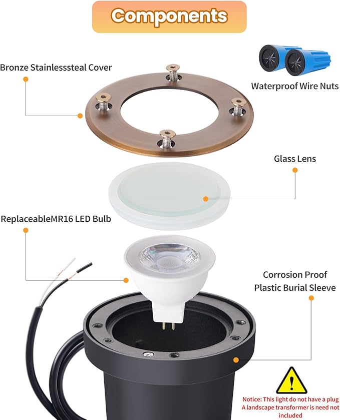 Cheopha 12V Low Voltage Well Light, Landscape Well Light with Replaceable MR16 LED Bulb 4W Warm White, IP67 Waterproof Outdoor In-Ground Lights for Landscape Garden Yard Lighting