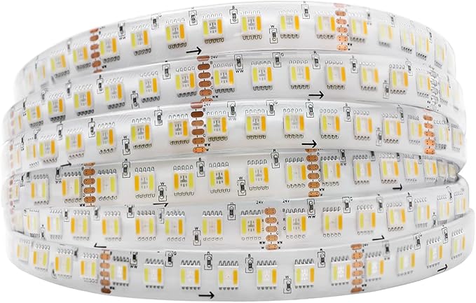 IP65 Waterproof RGBCCT LED Strip, 24V 5m 16.4ft 5050 560 LEDs 12mm Width Flex Cut to Length Dimmable RGBWW LED Strip Light for Damp Environment (16.4Ft IP65 Waterproof)