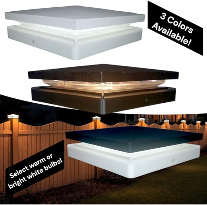 DekLights® DIY Line LED Lighted Post Cap for 6x6 Wood Posts (True 5.5"x5.5"). Our 12volt Low Voltage with Replaceable LED Bulb. for Your 6x6 Fence Posts (Black & White Cap 6000k Bulb)