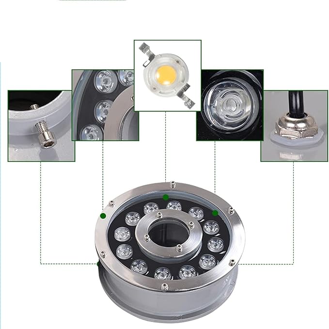 LED Underwater Pond Lights - Ring Fountain RGB Lamp, Colorful Color Changing IP68 Waterproof Recessed Underwater Landscape Lights, Middle Hole Swimming Pool Light, With Remote Control(24v,18W)