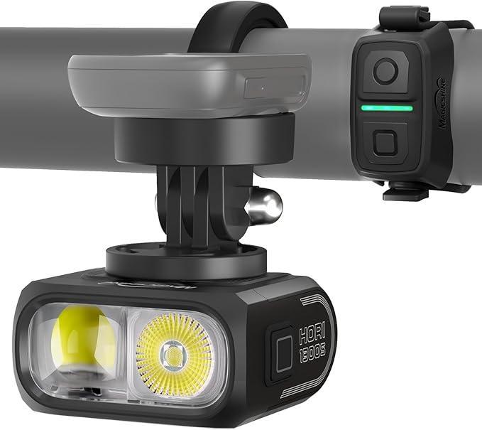 Magicshine HORI1300S Bike Headlight, Compatible with Garmin/Wahoo, 1300 Lumens High & Low Beam Front Light, USB-C Rechargeable, IPX6 Waterproof for Night Riding and Urban Cycling