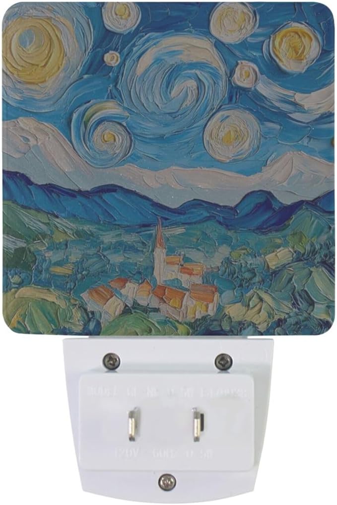 Oil on Canvas Blue Sky Night Light 2 Pack Dusk to Dawn Sensor Led Lamp for Women Men Night Lights Plug into Wall Decor for Bedroom Kitchen Corridor, 0.5W