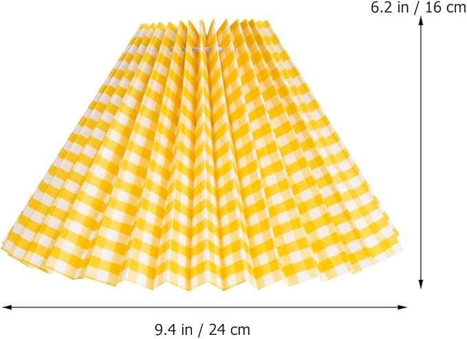NUOBESTY Vintage Pleated Drum Lamp Shade Cover for Bedroom Table and Floor Lamps Yellow Gingham Cloth Fabric Easy Installation Replacement Lampshade for Home Hotel Study Socket Compatible