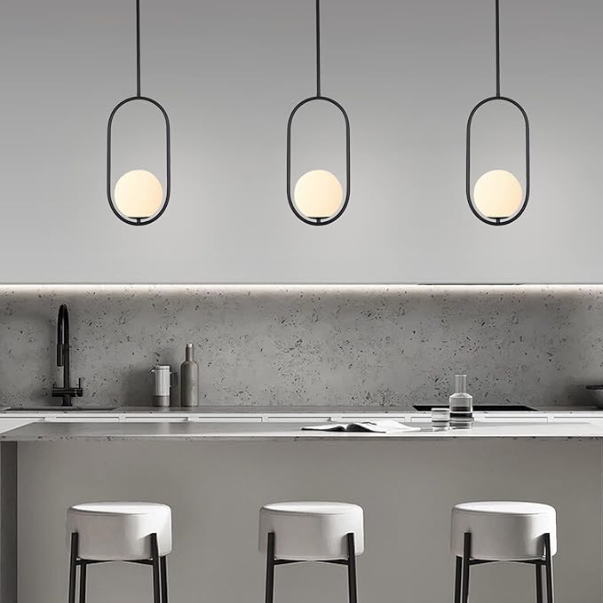 SeeU Modern Pendant Lighting One Light Chandelier Globe Black Pendant Light Indoor Hanging Light Fixture for Kithchen Island Dinning Room Bedroom