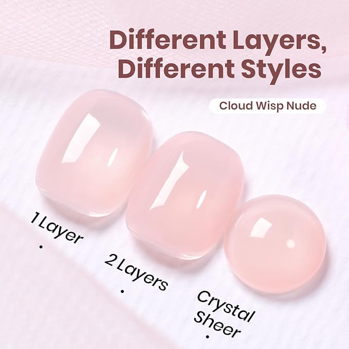 Beetles Cloud Wisp Nude Gel Nail Polish - 15ML Full Size Neutral Jelly Nude Pink Nail Polish Base Color Nail Concealer Sheer Translucent Effect Soak Off UV LED French Nail Art Salon DIY Manicure Gifts