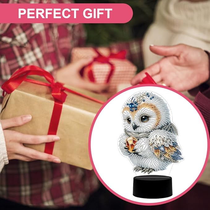 Cute Owl Diamond Art Painting Night Light,Diamond Art Painting Kits Desktop Touch Lamp Ornaments for Tabletop Decor Diamond Art Accessories for Adult Beginner Bedrooms Living Room